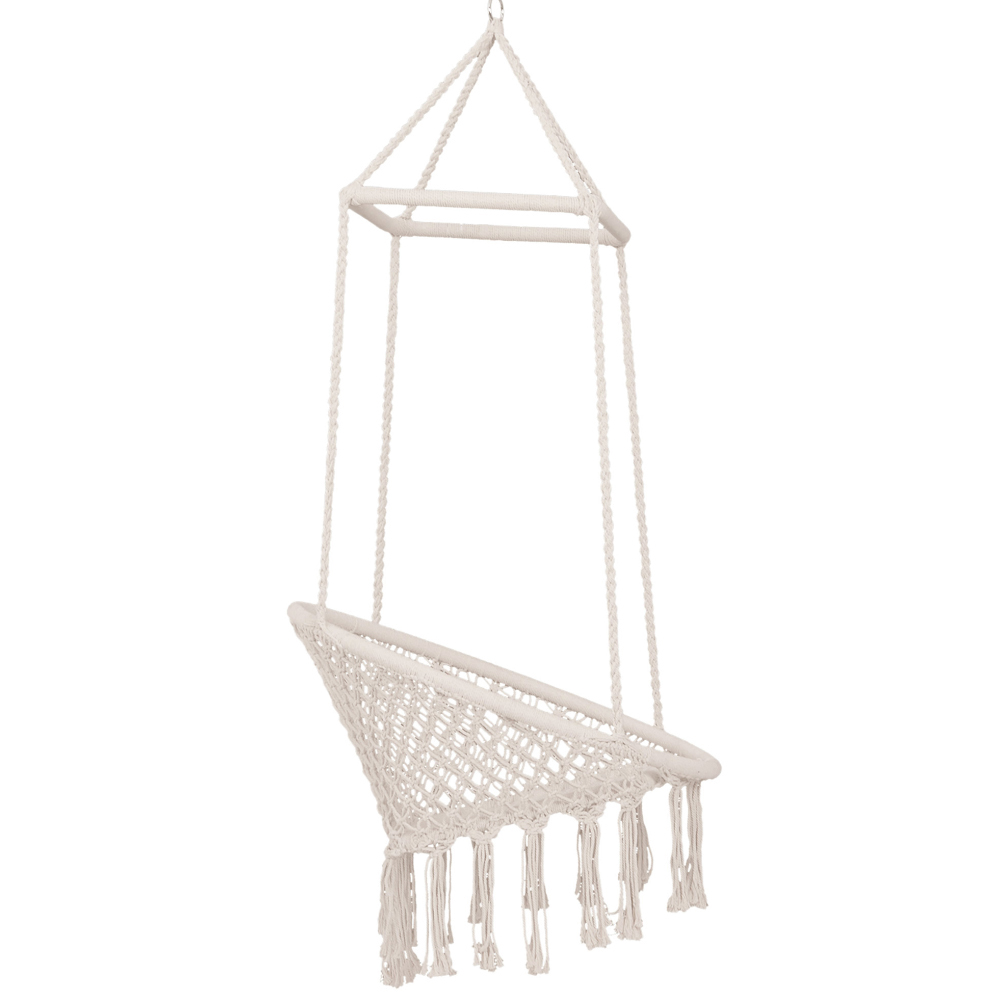 Outsunny Beige Hanging Macrame Swing Chair Image 5