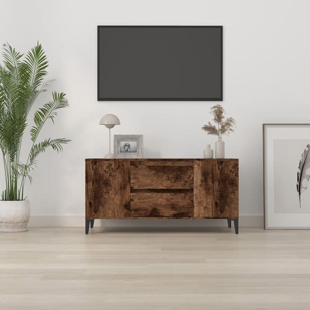 vidaXL 2 Door 4 Open Shelf Smoked Oak TV Cabinet with Metal Legs Image 3