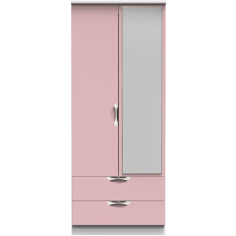 Crowndale Camden 2 Door 2 Drawer Kobe Pink and White Mirrored Wardrobe Ready Assembled Image 2