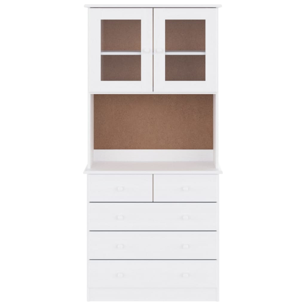 vidaXL 2 Glass Door 5 Drawer Single Shelf White Pine Wood Highboard Image 3