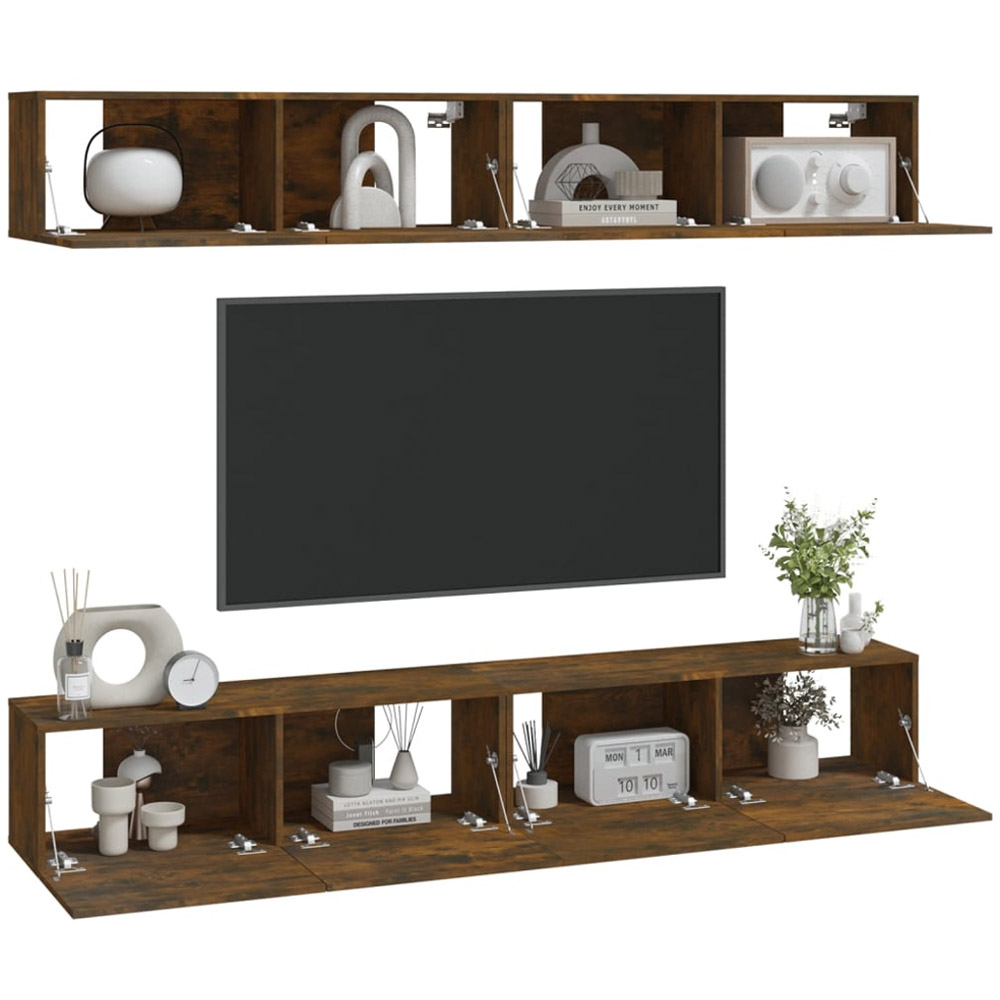 vidaXL 4 Flap Door Smoked Oak Wall Mounted TV Cabinet Image 3