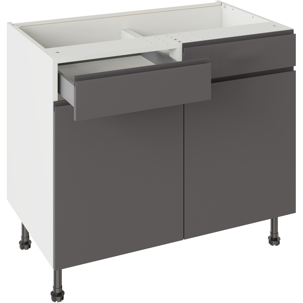 Kitchen Kit J-Pull Gloss Graphite Drawerline Base Cabinet 1000mm Image 1