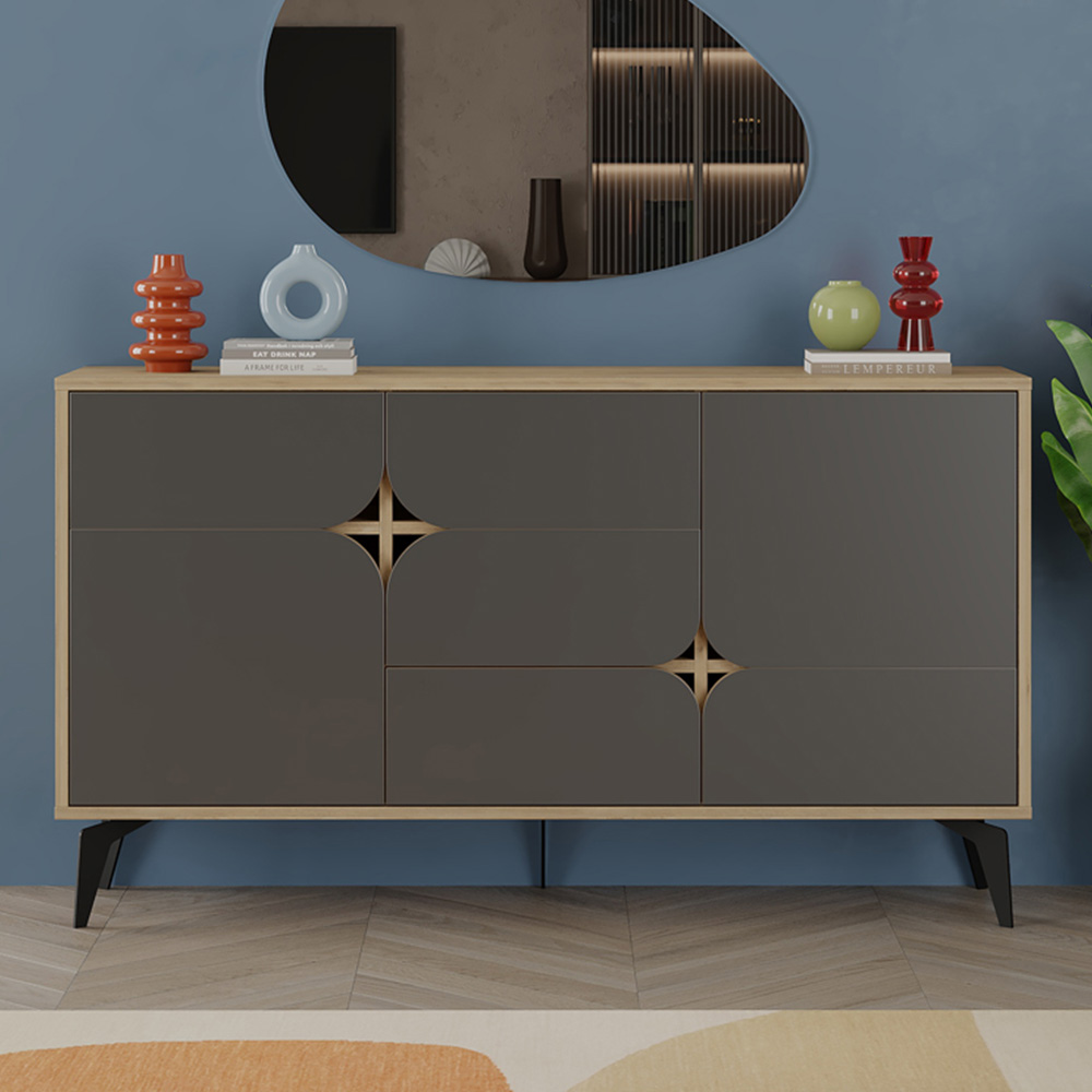 Decortie Spark 4 Door Oak and Anthracite Sideboard Image 1