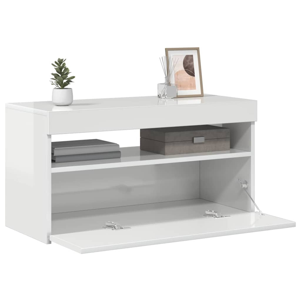vidaXL Single Door Single Shelf High Gloss White TV Cabinet with LED Lights Image 3