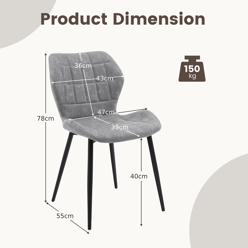 Costway Set of 2 Grey Padded Back Retro Dining Chairs Image 9