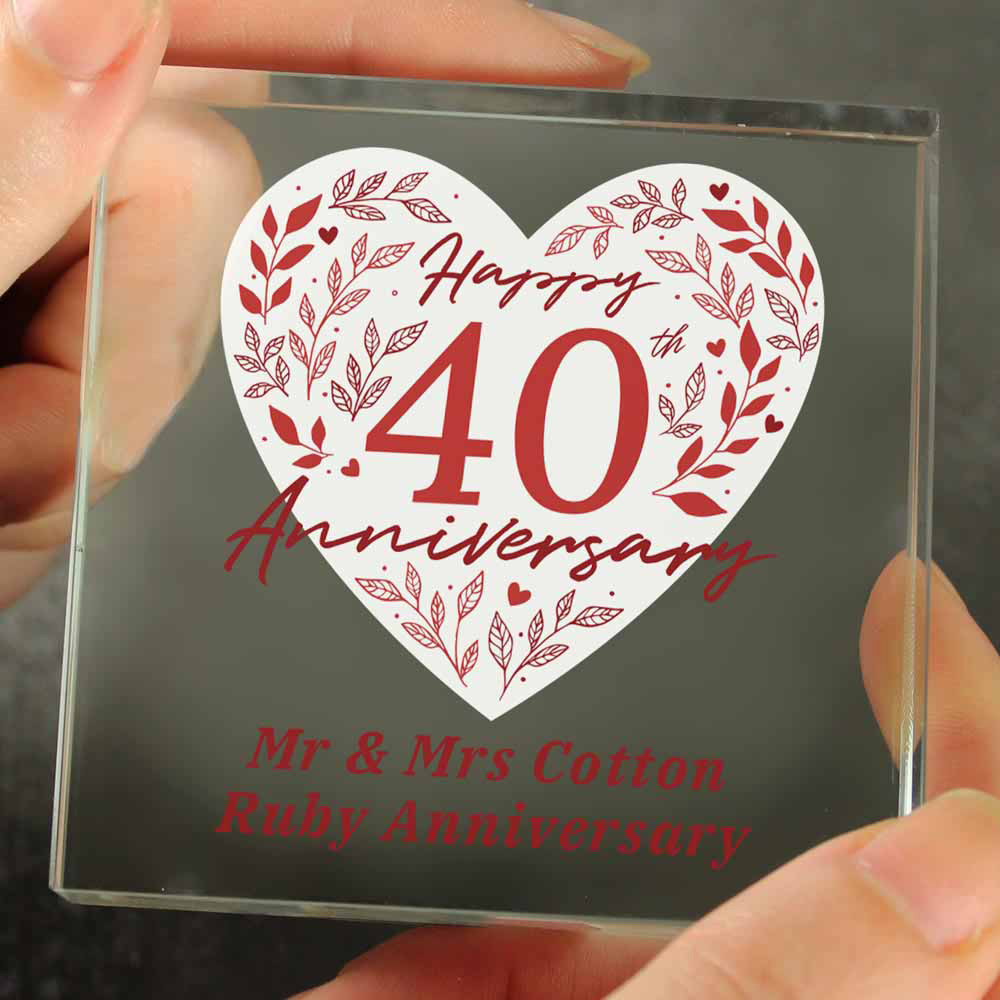 Personalised Memento Personalised 40th Ruby Wedding Anniversary Crystal Token Image 2