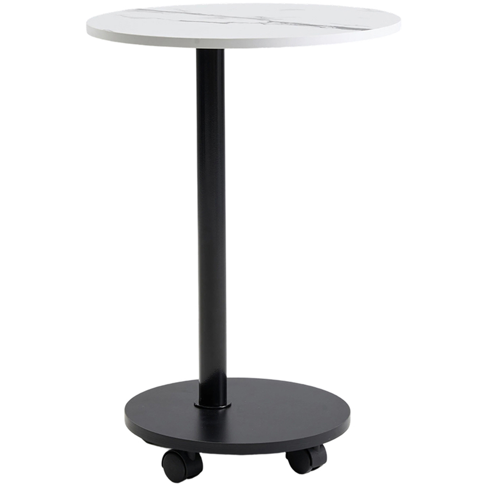 Living and Home White Marble Look Round Side Table with Lockable Castors Image 2