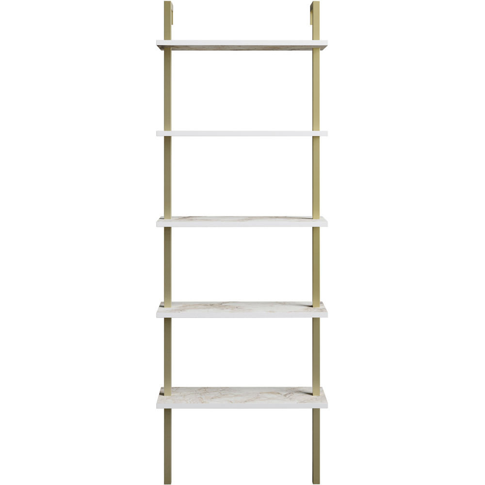Decorotika Piante 5 Shelf White Marble and Gold Bookshelf Image 2