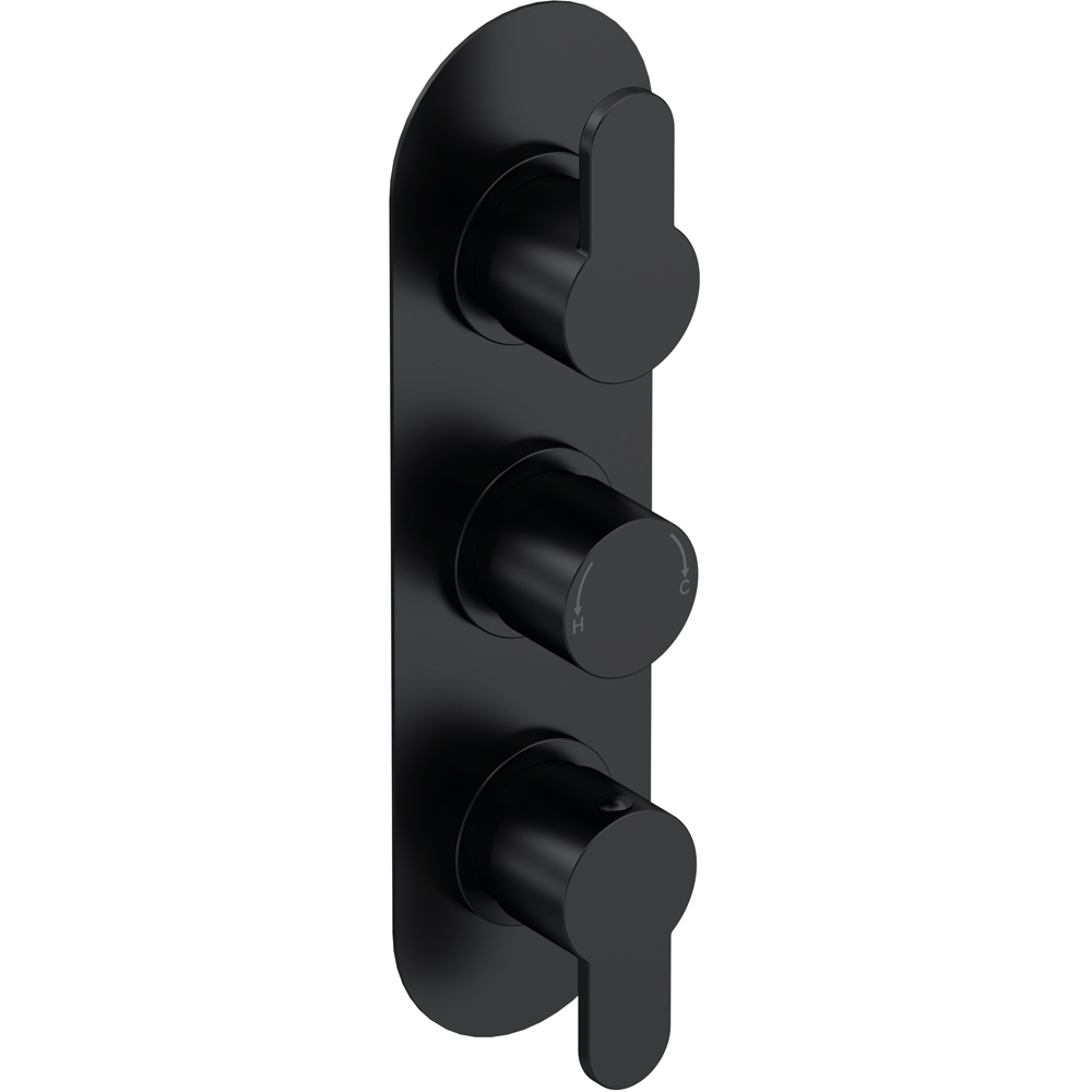 nuie Arvan Matt Black Triple Thermostatic Valve with Diverter Image 1