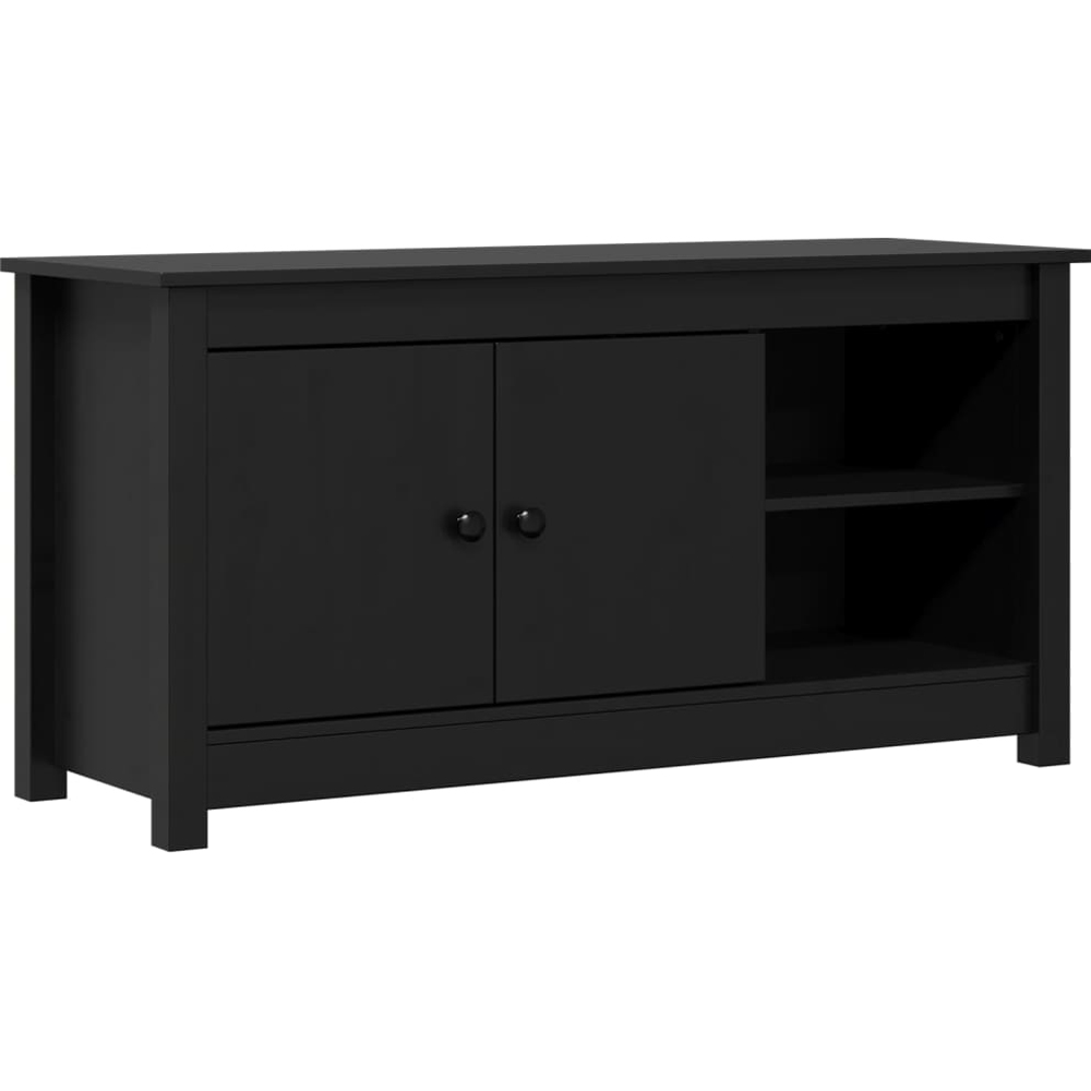 vidaXL 2 Door 2 Shelf Black Solid Pine Wood TV Cabinet Image 2