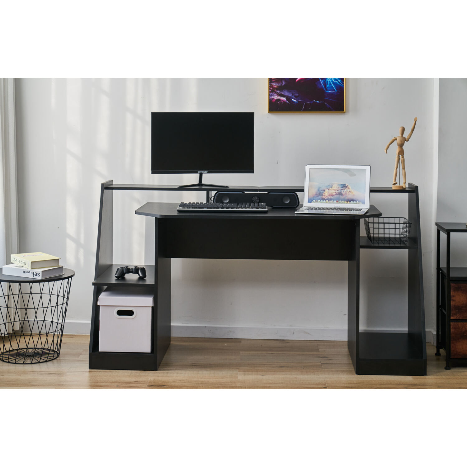 2 Tier Black Gaming Desk Image 2