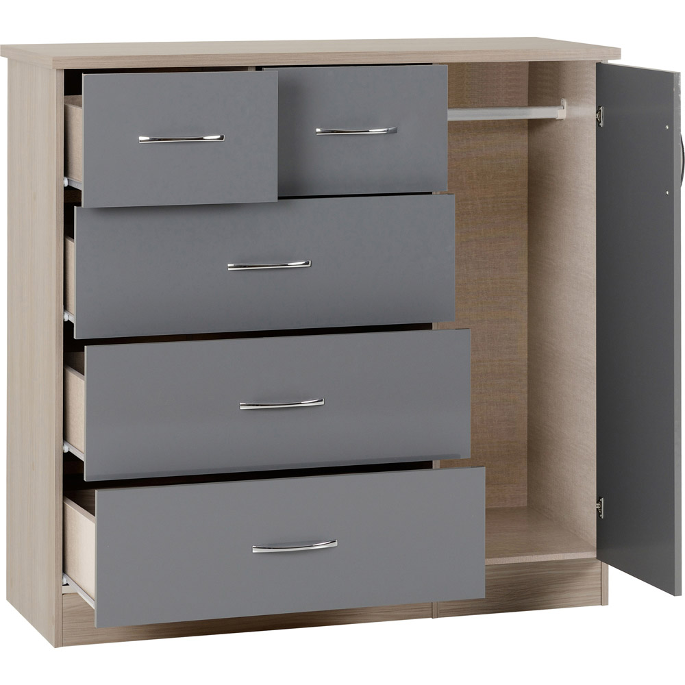 Seconique Nevada 5 Drawer Grey and Light Oak Low Wardrobe Image 3