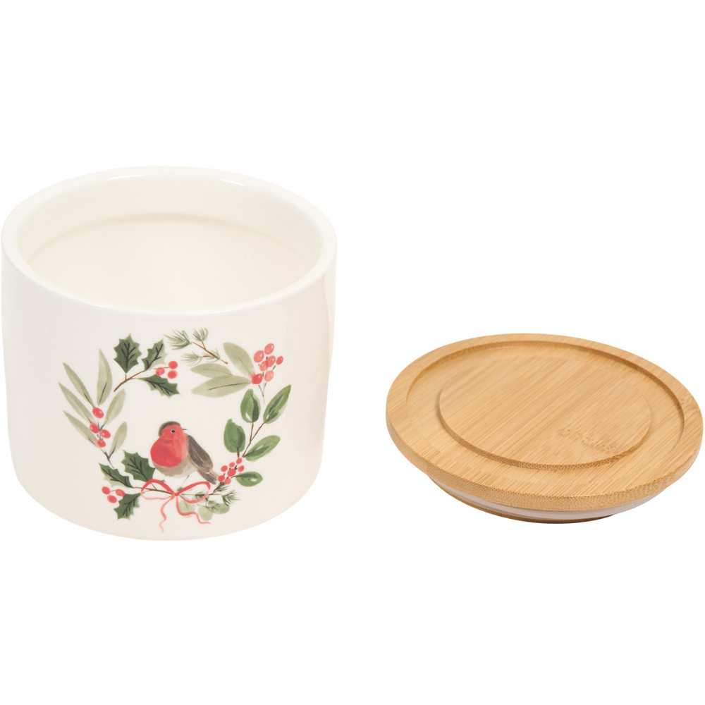 Festive Robin Ceramic Stacking Canister with Bamboo Lid Cream Image 3