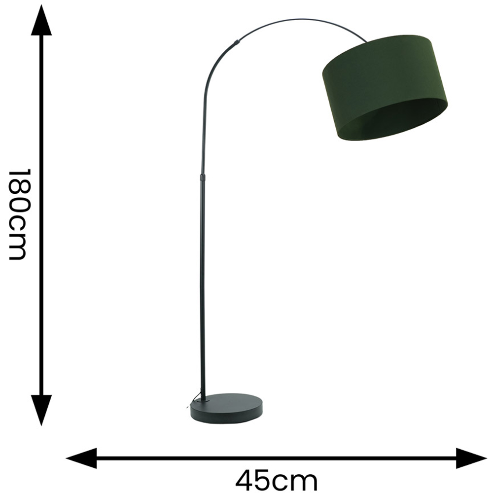 ValueLights Louis Forest Green Fabric Drum Shade Black Curved LED Floor Lamp Image 4