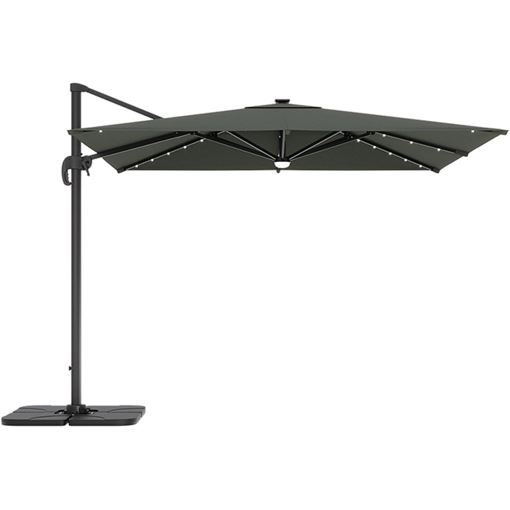 Living and Home Dark Grey LED Square Rotatable Cantilever Parasol with Square HDPE Base 3m Image 1