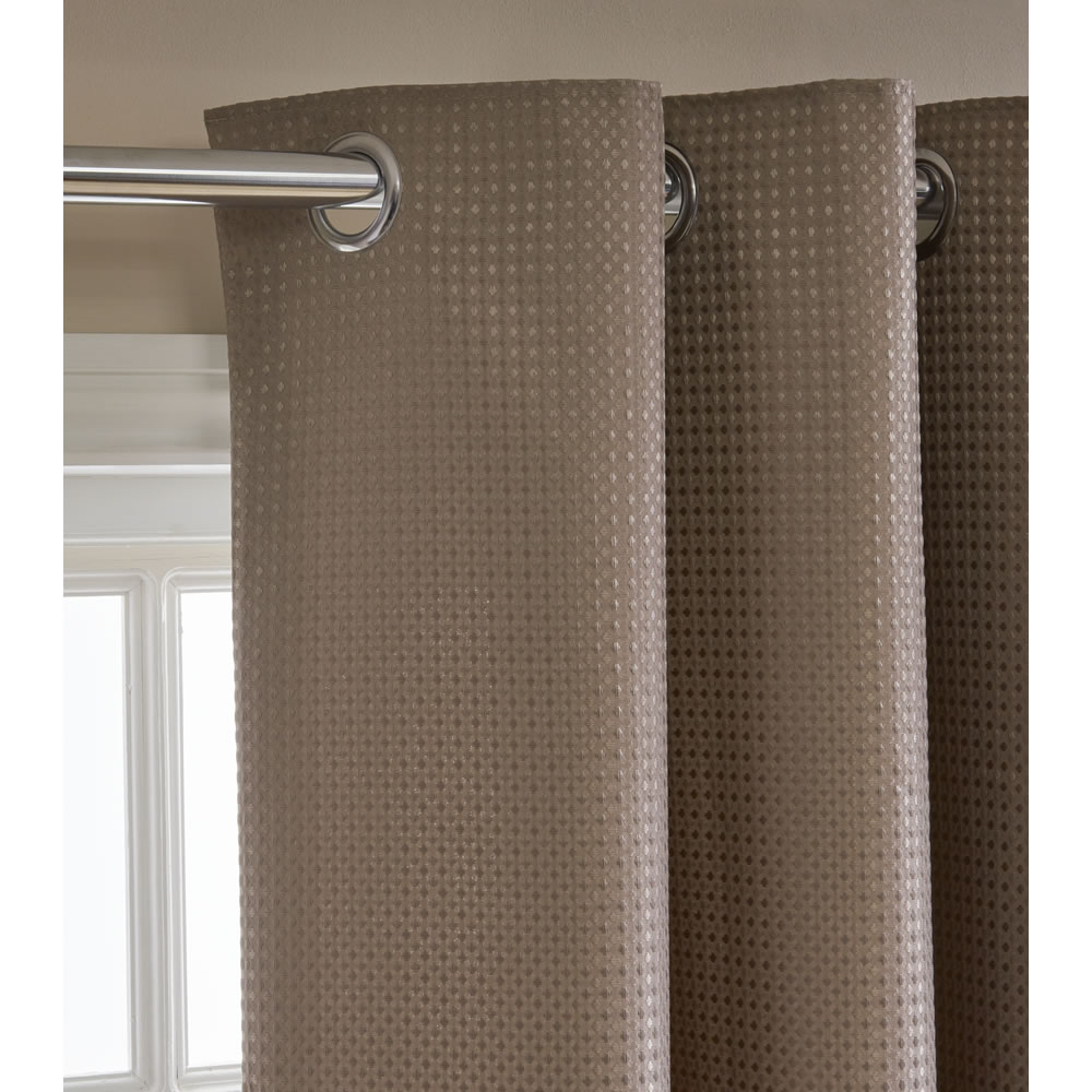 Wilko Taupe Waffle Weave Lined Eyelet Curtains 228 W x 228cm D Image 2