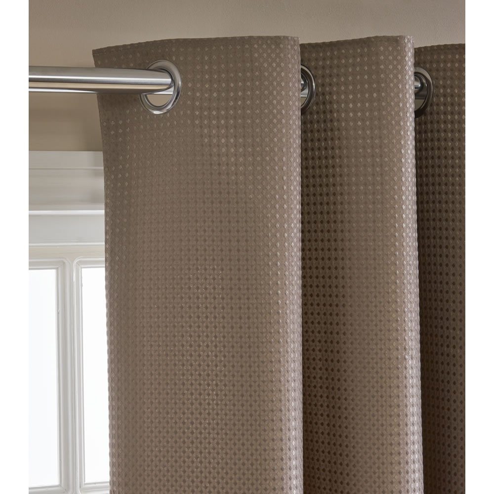Wilko Taupe Waffle Weave Lined Eyelet Curtains 228 W X 228cm D Wilko