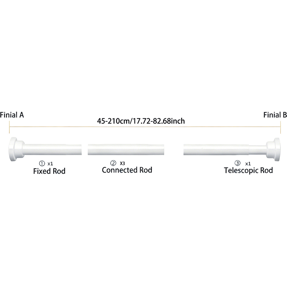 Living and Home 45-210cm White Stainless Steel Telescopic Curtain Rod Image 8