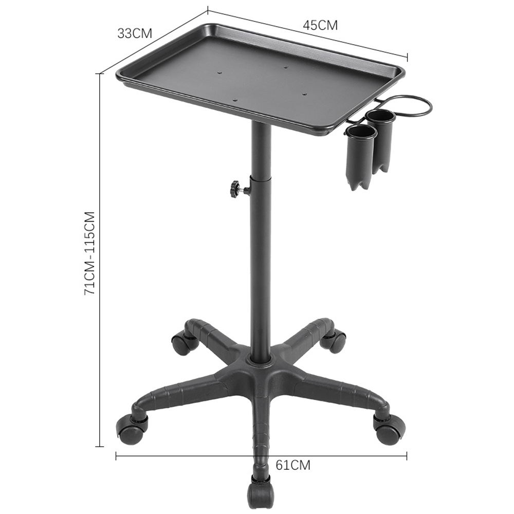 H&O Direct Adjustable Black Salon Tray Cart with Wheels Image 4