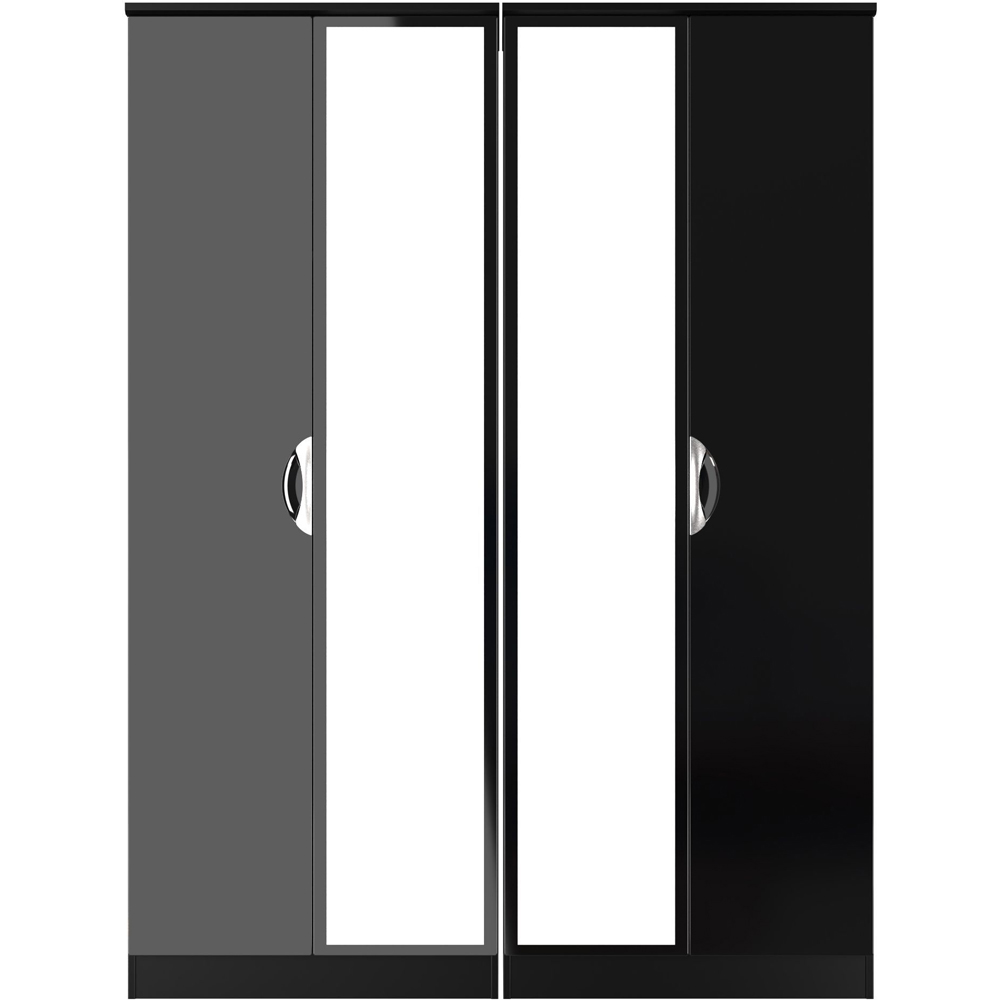 Crowndale Camden 4 Door Black Gloss and Black Mirror Wardrobe Ready Assembled Image 2
