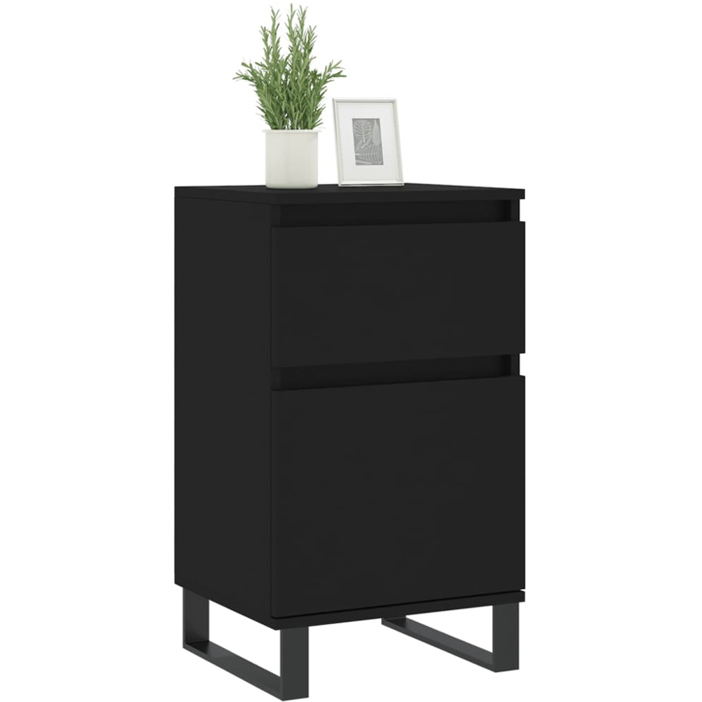 vidaXL Single Door Single Drawer Black Wooden Sideboard Set of 2 Image 3