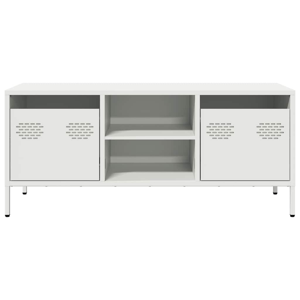 vidaXL 2 Drawer 2 Shelf White Steel Industrial Style TV Cabinet Image 4