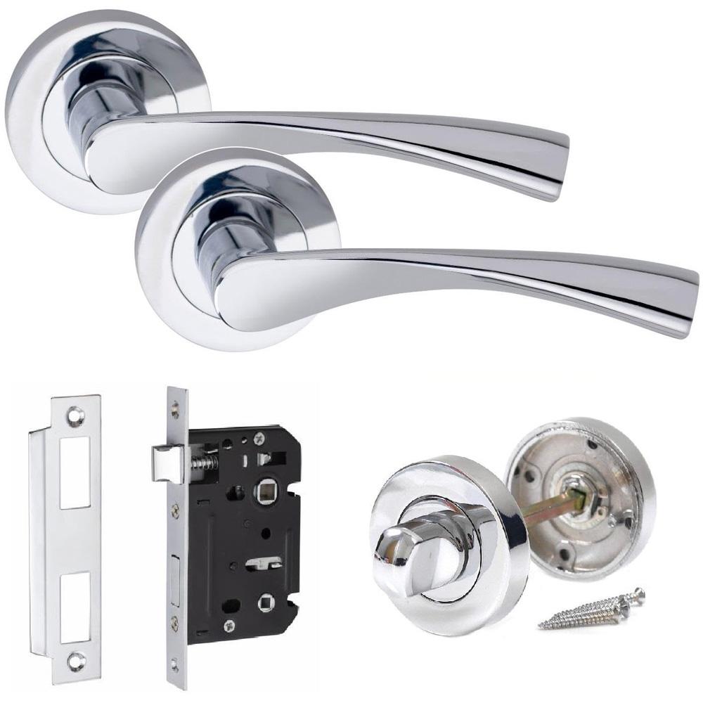 Golden Grace Polished Chrome Astrid Classic Bathroom Door Handle with Thumbturn and Mortise Lock Image 1