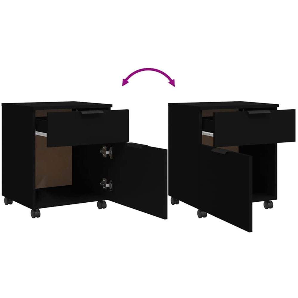 vidaXL Single Door Single Drawer Black Mobile File Cabinet Image 6