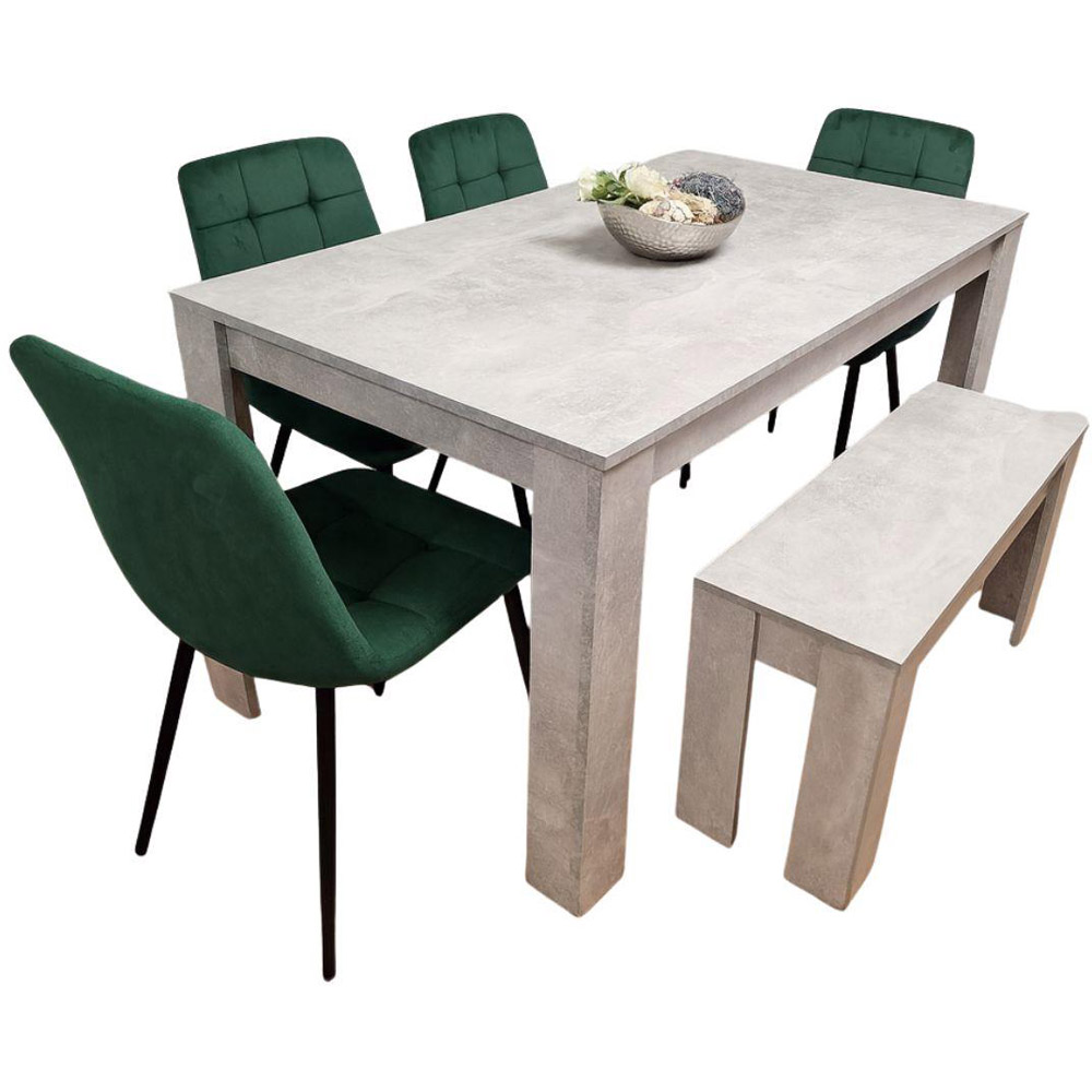 Kosy Koala Rocco 4 Seater Tufted Velvet Dining Set with Bench Stone Grey and Green Image 2