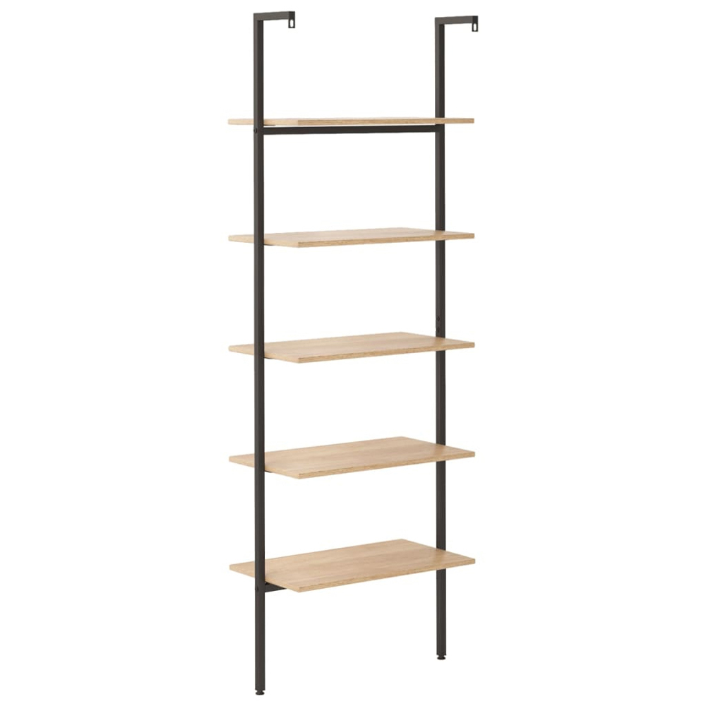 vidaXL 5 Shelf Light Brown Wood and Steel Leaning Bookcase Image 3
