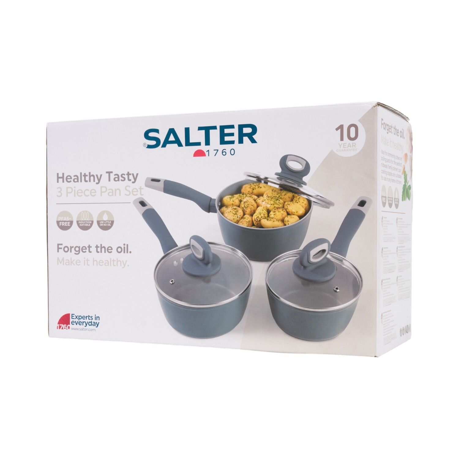 Salter 3 Piece Healthy Tasty Saucepan Set Grey Image 4