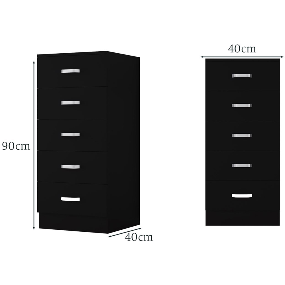 FWStyle Tunis Matt Black 5 Drawer Slim Chest Image 7