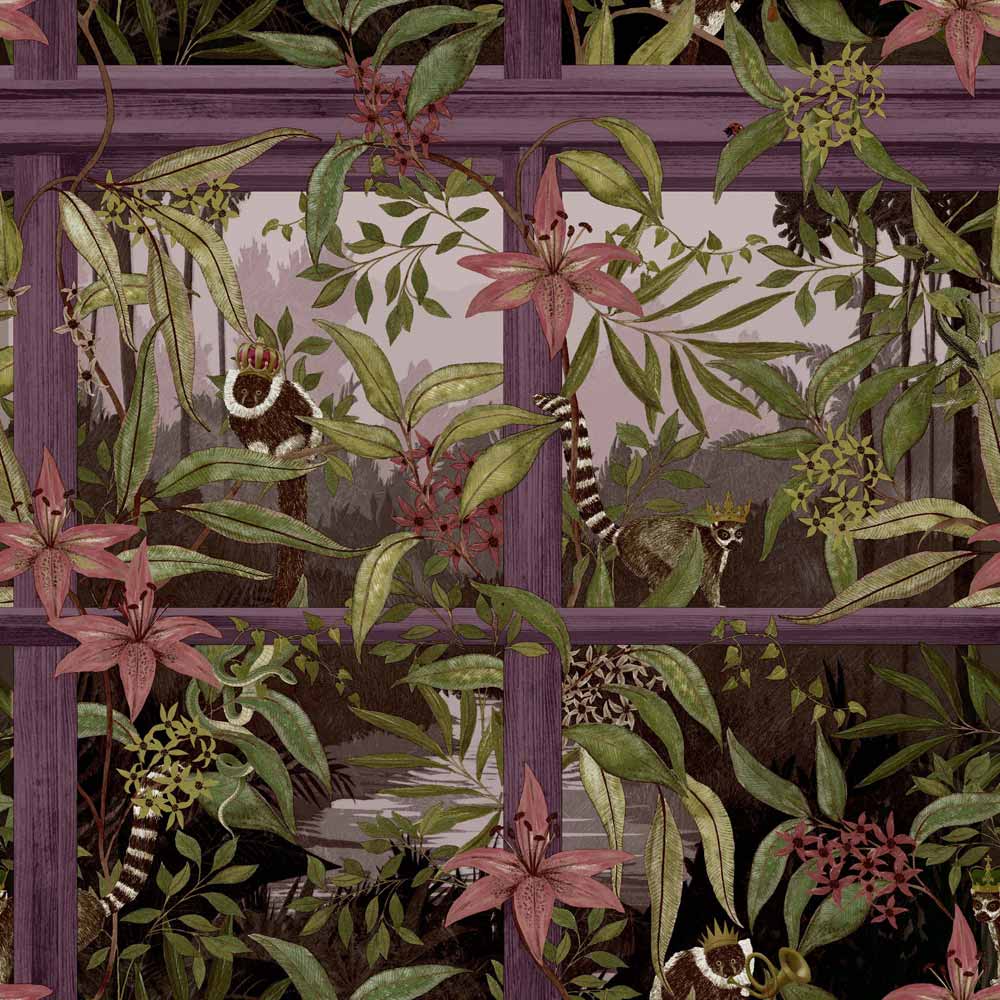 Holden Decor Tropical Window Plum Wallpaper Image 1