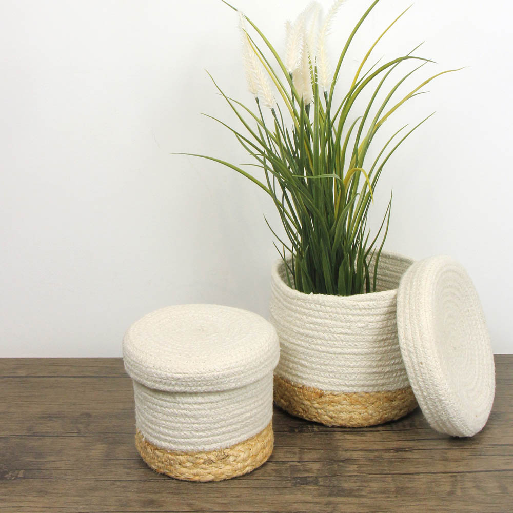 Balham Cream Jute Storage Basket with Lids Set of 2 Wilko