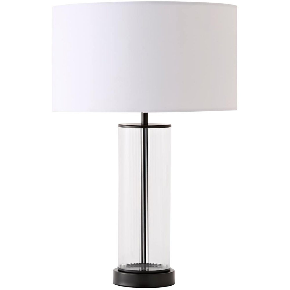 ValueLights Calin White Drum Shade Matte Black Ribbed Glass Table Lamp with Bulb Image 1