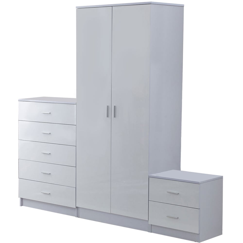 Portland White High Gloss 3 Piece Bedroom Furniture Set Image 2