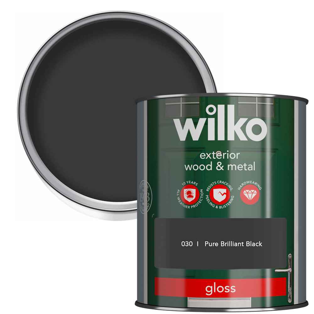Wilko Wood and Metal Pure Brilliant Black Gloss Exterior Paint 2.5L Image 1