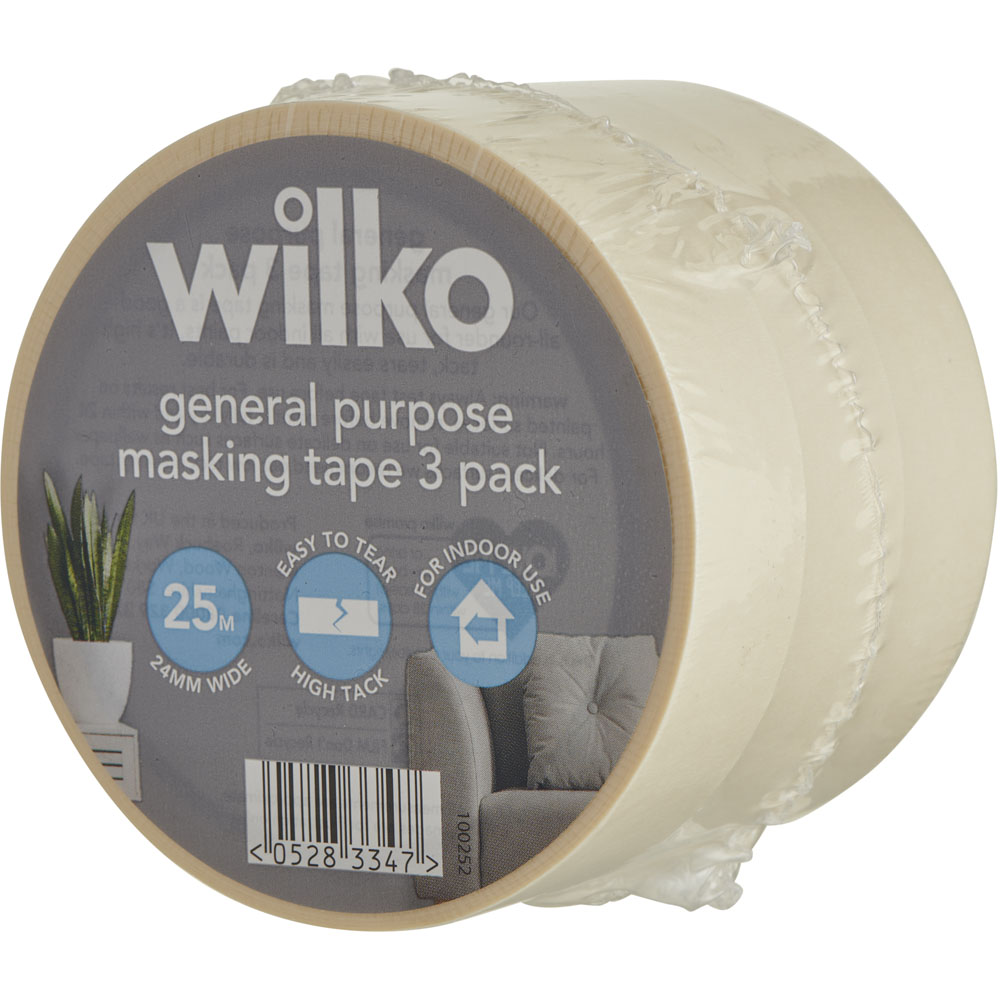 Wilko General Purpose Masking Tape 3 Pack 24mm x 25m Image 2