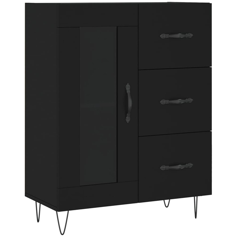 vidaXL Single Glass Door 3 Drawer 2 Shelf Black Wooden Sideboard Image 2