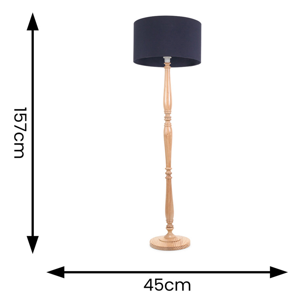 ValueLights Victoria Navy Blue Fabric Drum Shade Light Wood Traditional Stem LED Floor Lamp Image 5