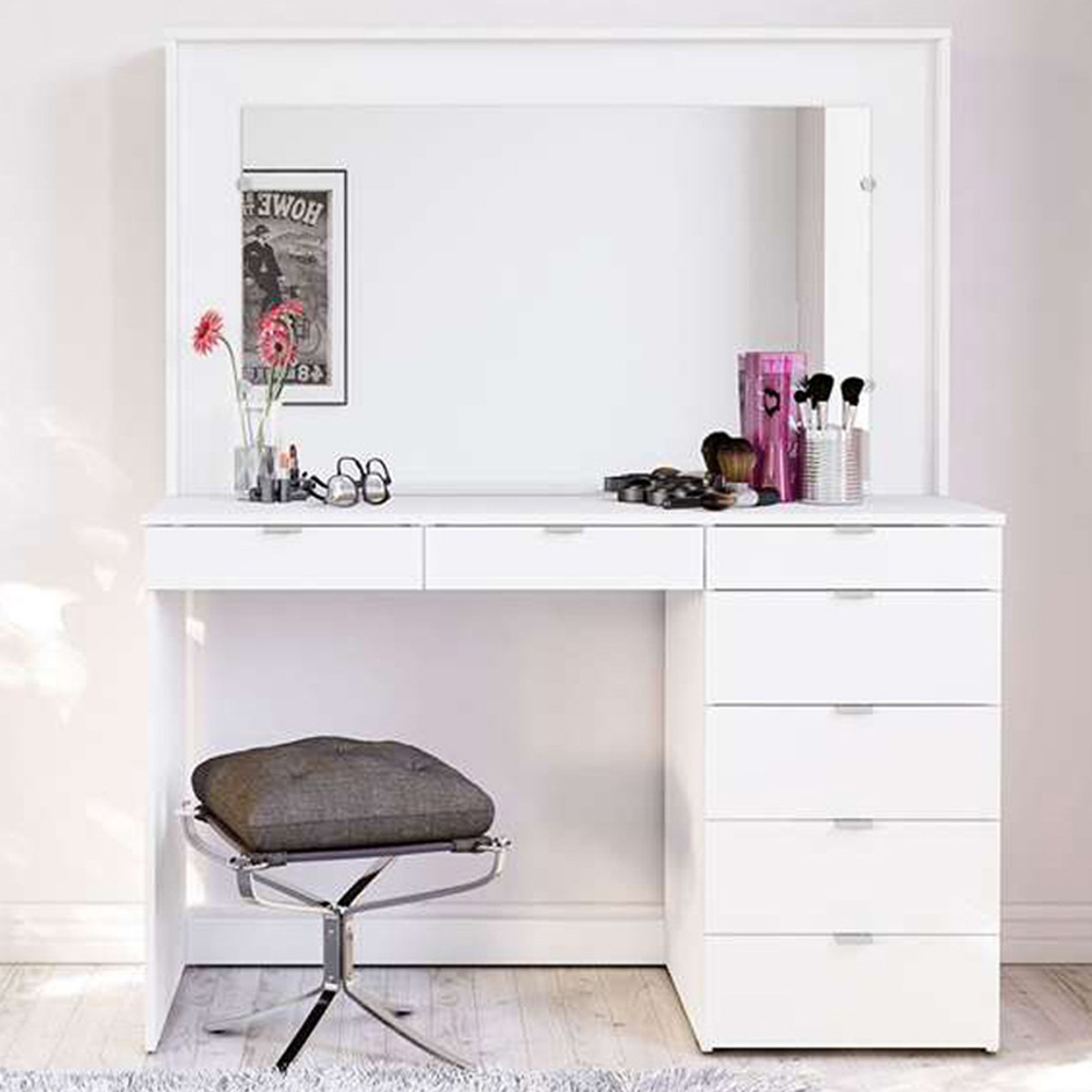 Chloe 7 Drawer White Dressing Table with Mirror Image 1