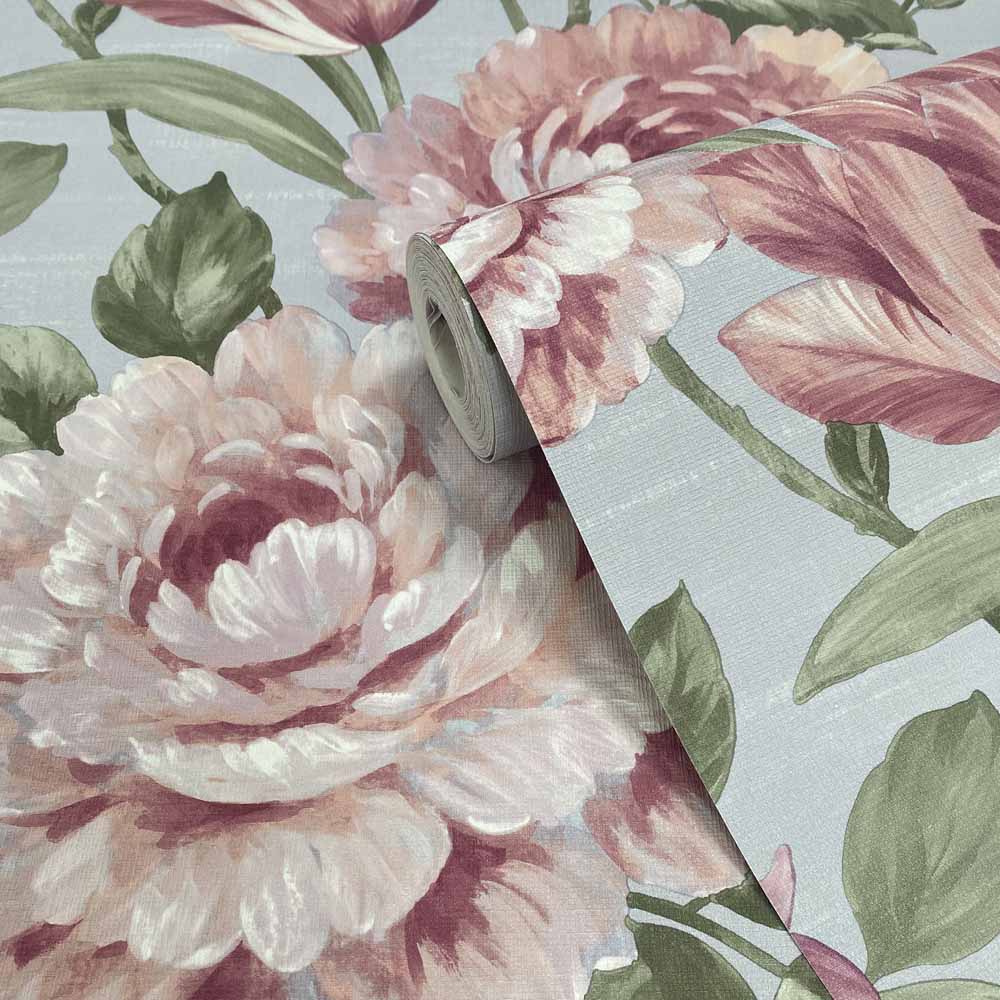 Muriva Fayre Floral Pink and Grey Wallpaper Image 2