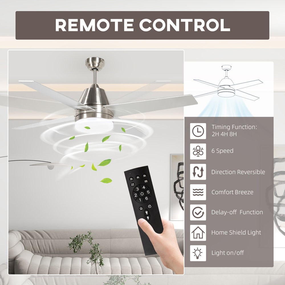 HOMCOM Silver and Black Mounting Reversible Ceiling Fan with Light and Remote Image 7