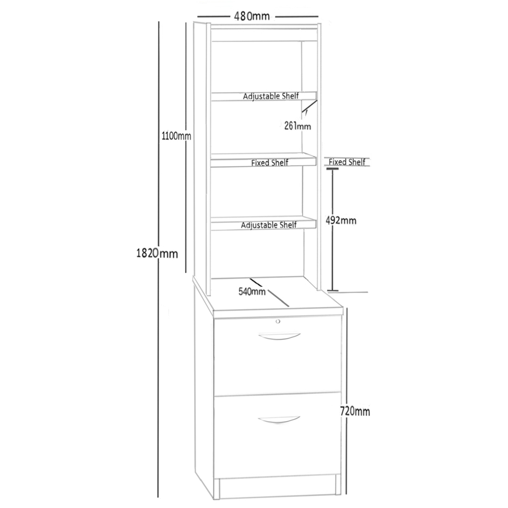 R White Cabinets 2 Drawer 4 Shelf Black Filing Cabinet with Hutch Image 5