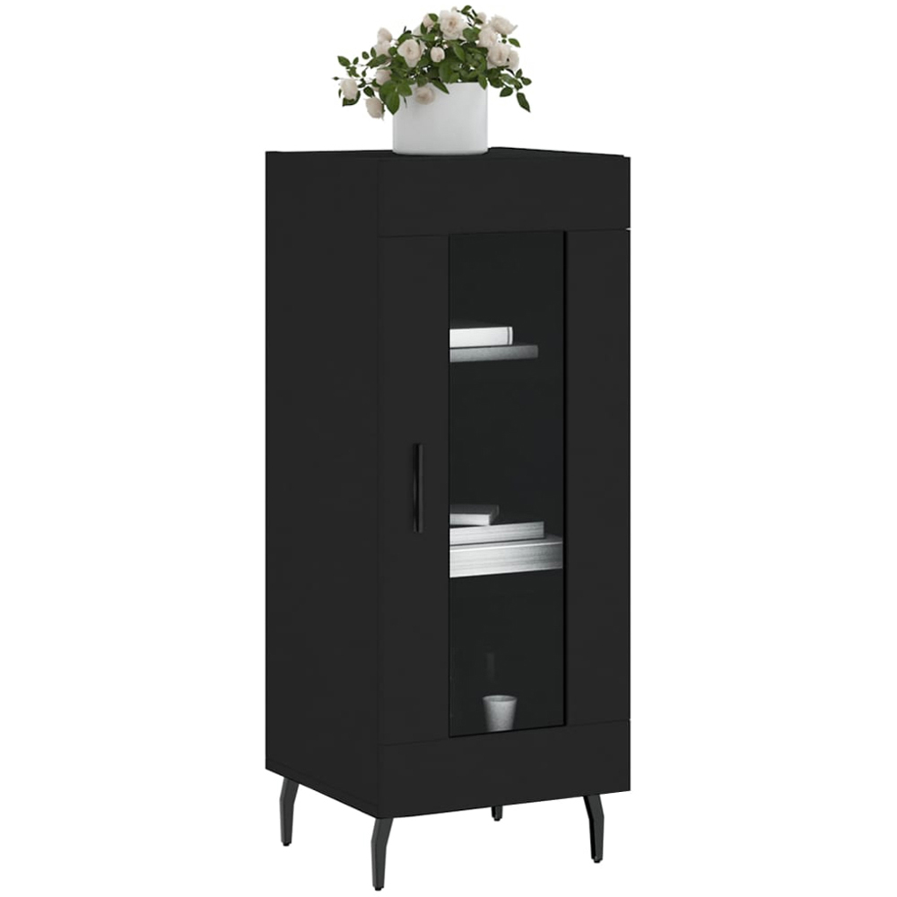 vidaXL Single Glass Door 3 Shelf Black Wooden Sideboard Image 3