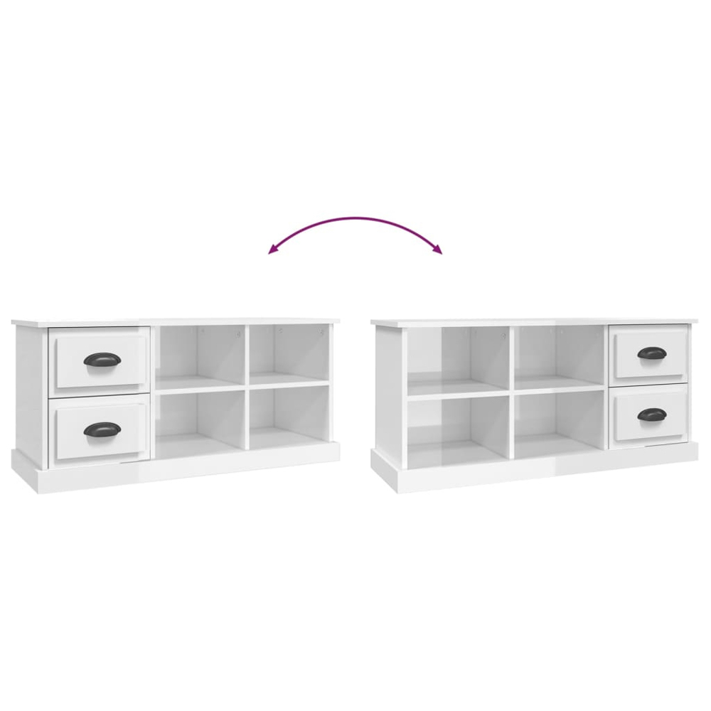 vidaXL 2 Drawer 4 Shelf High Gloss White TV Cabinet Image 9