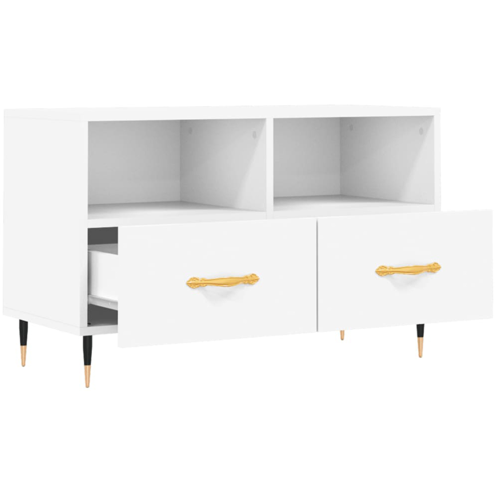 vidaXL 2 Drawer 2 Shelf White Wooden TV Cabinet Image 4