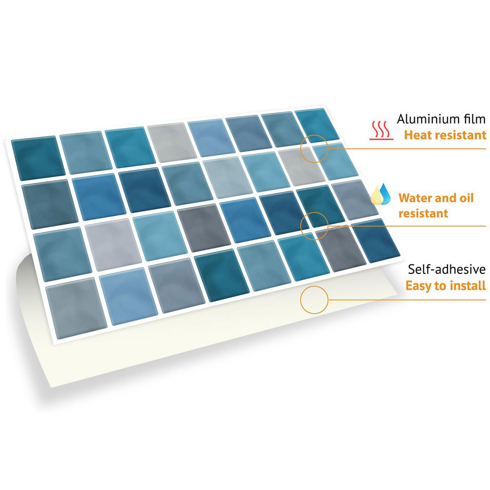 Walplus Classic Mosaic Blue and Grey Tile Sticker 12 Pack Image 5