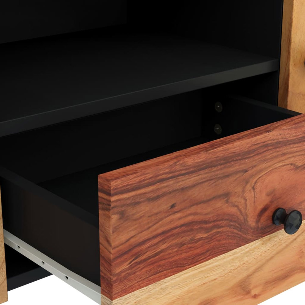 vidaXL 2 Door Single Drawer Brown Solid Wood Acacia TV Cabinet with Metal Stand Image 7
