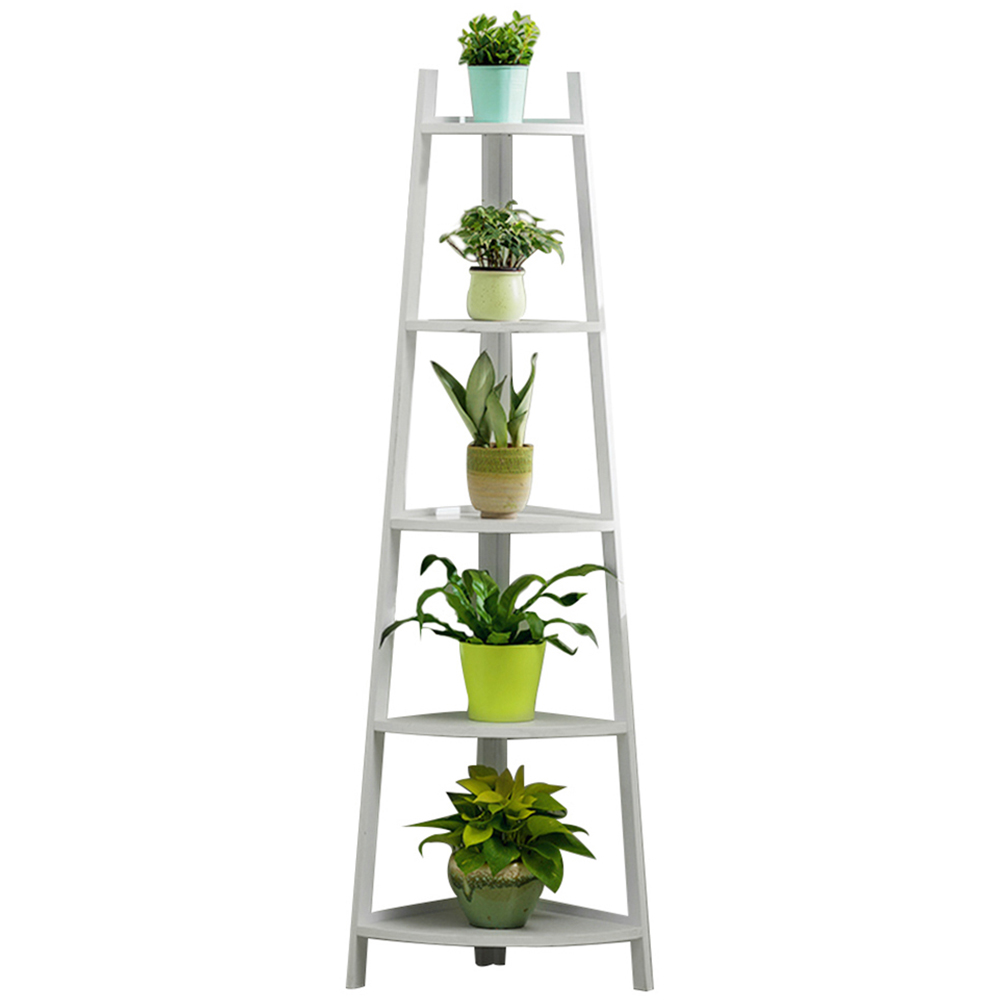 Living and Home White 5 Tier Corner Ladder Shelf for Plant Image 3